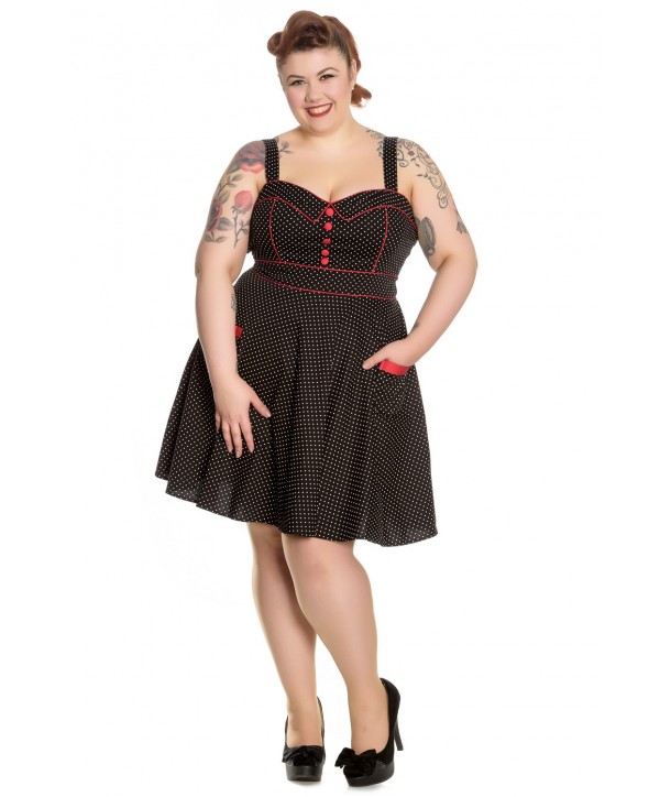 Mini Robe Grande Taille Hell Bunny Vanity à pois Noir