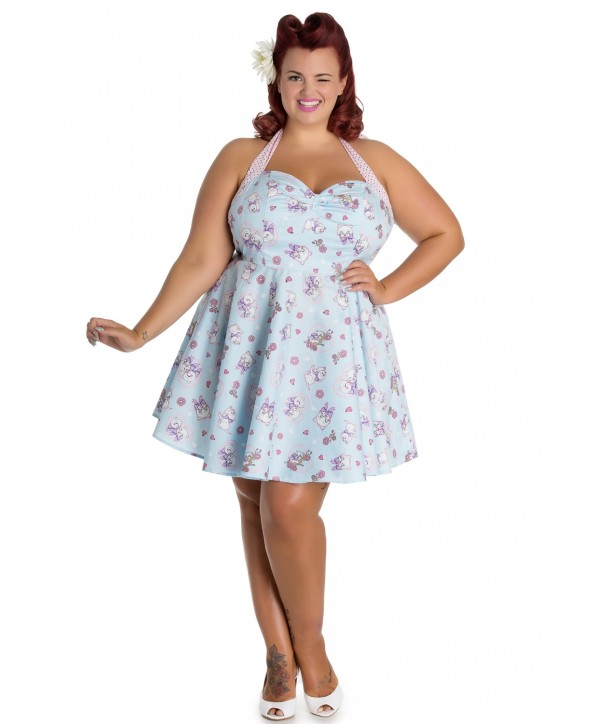 Mini Robe Grande Taille Hell Bunny Amelia Bleu