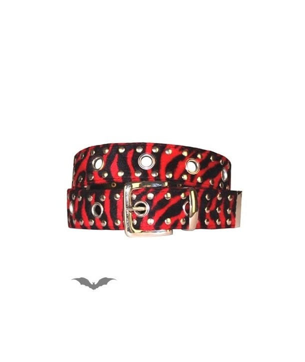 Ceinture Queen Of Darkness Gothique Red Zebra Fur Belt With Metal Studs