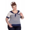Top Grande Taille Hell Bunny Coco Blanc Bleu marine