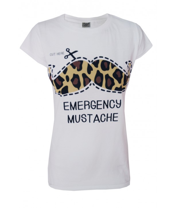 Tee Shirt Darkside Clothing Emergency Moustache Blanc