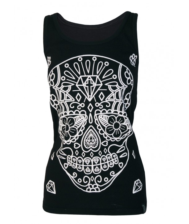 Debardeur Darkside Clothing White Sugar Skull Black Vest