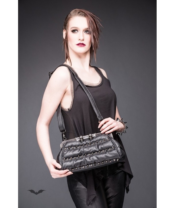 Sac Queen Of Darkness Gothique Black Clutch With Rivets And Skulls