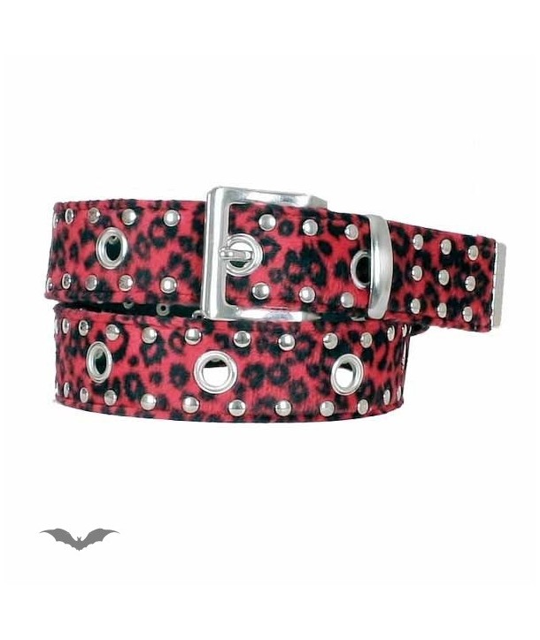 Ceinture Queen Of Darkness Gothique Red Cheetah Fur Belt With Metal Studs