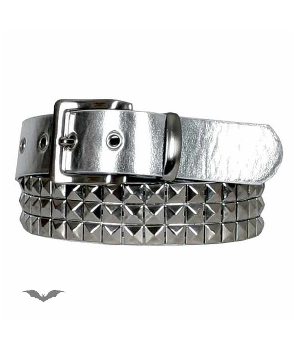 Ceinture Queen Of Darkness Gothique Shiny Silver Belt, 3 Rows Square Studs