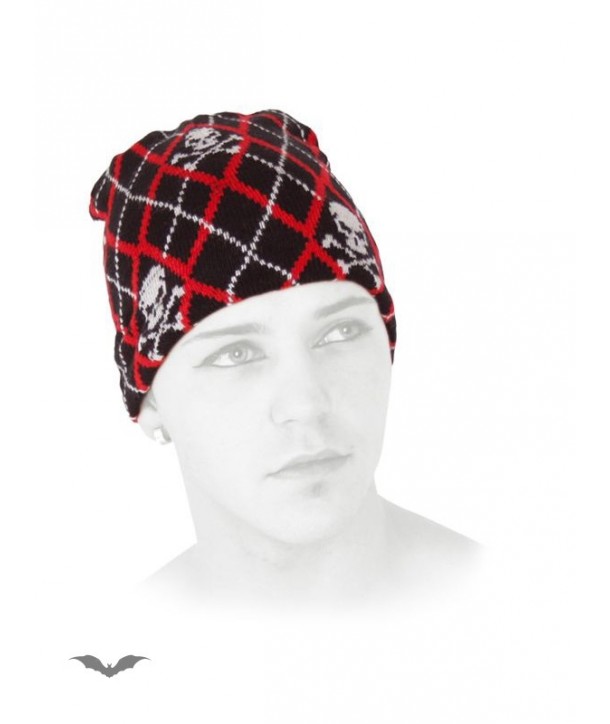 Casquette Queen Of Darkness Gothique Black & Red Plaid Beanie With Skulls