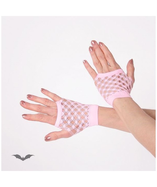 Gants Queen Of Darkness Gothique Pink Double Net Gloves, Short