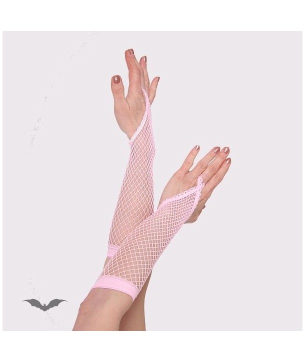 Gants Queen Of Darkness Gothique Pink Net Gloves. Loop For Finger. Long
