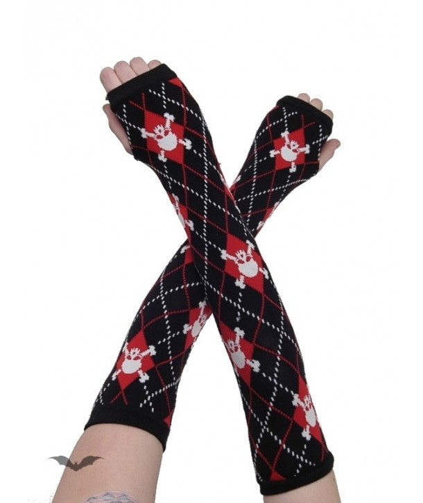 Gants Queen Of Darkness Gothique Black/Red Plaid Arm Warmers With Skulls