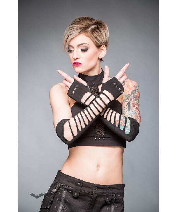Gants Queen Of Darkness Gothique Ripped"" Fingerless Gloves With Pyramid