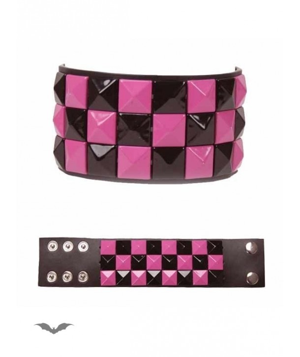 Bracelet Queen Of Darkness Gothique Bracelet With Black & Pink Pyramid Studs