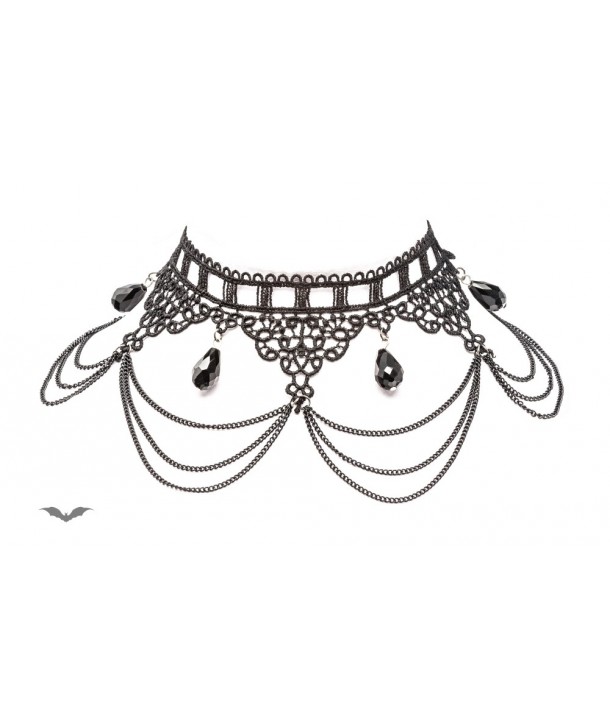 Collier Queen Of Darkness Gothique Classy Necklace Made Of Lace With Chains