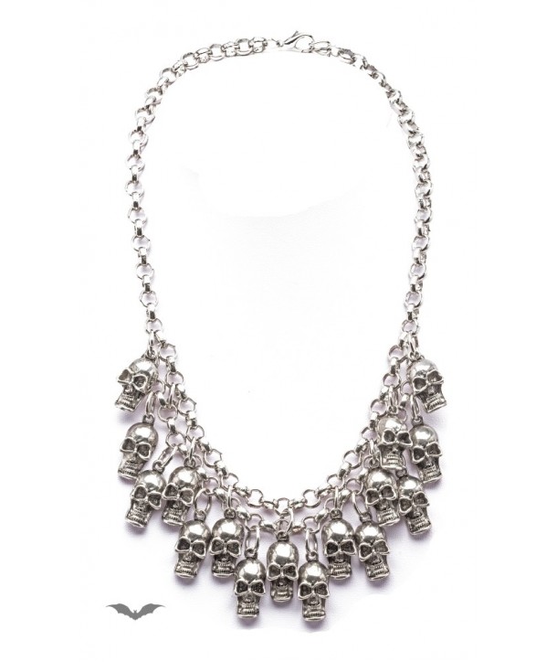 Collier Queen Of Darkness Gothique Silver Necklace With Many Skulls
