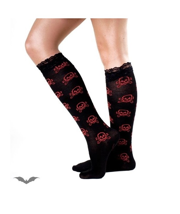 Chaussettes Queen Of Darkness Gothique Sheer Black Socks With Red Skulls