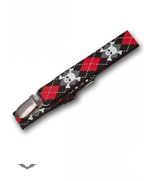 Suspenders Queen Of Darkness Gothique Suspenders Black/Red Plaid With Skulls