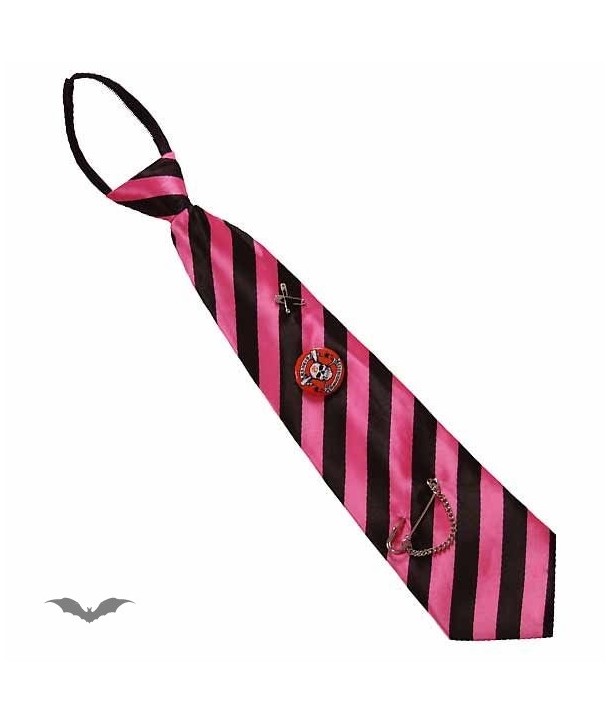 Cravatte Queen Of Darkness Gothique Tie Stripes Pink / Black