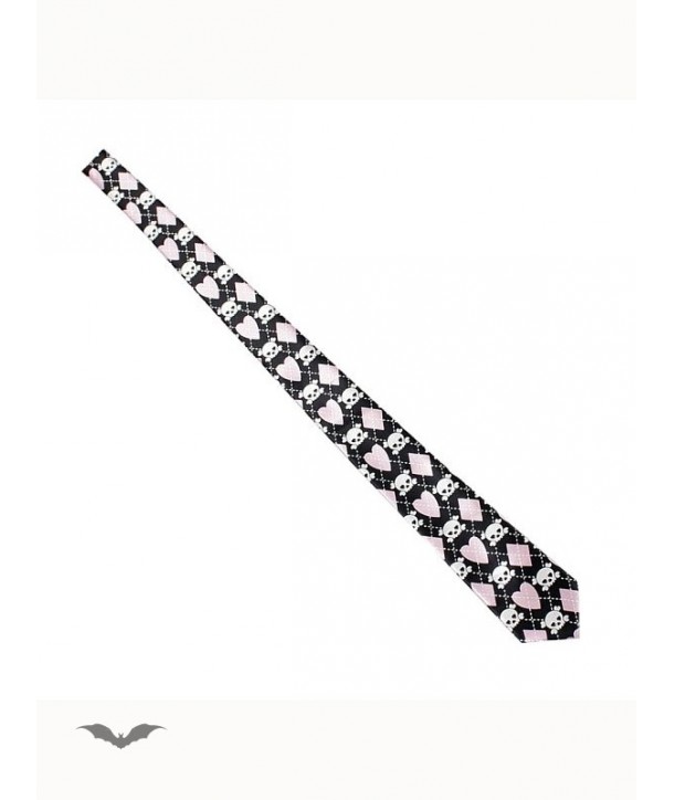 Cravatte Queen Of Darkness Gothique Tie With Skulls & Pink Hearts & Diamonds