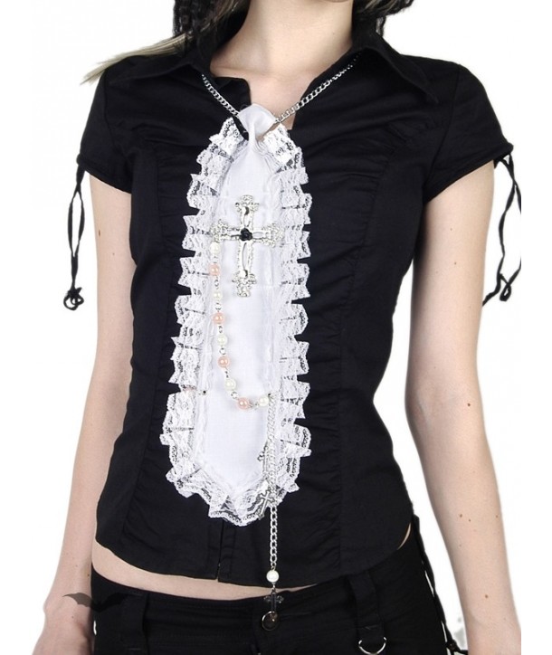 Cravatte Queen Of Darkness Gothique White Lace Tie With Chains And Crosses