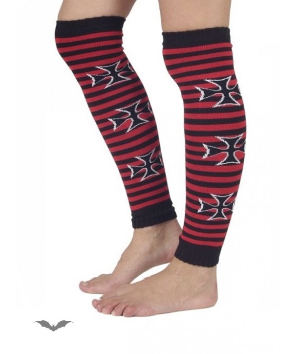 Legwarmers Queen Of Darkness Gothique Red/Black Striped Legwarmer With Cross