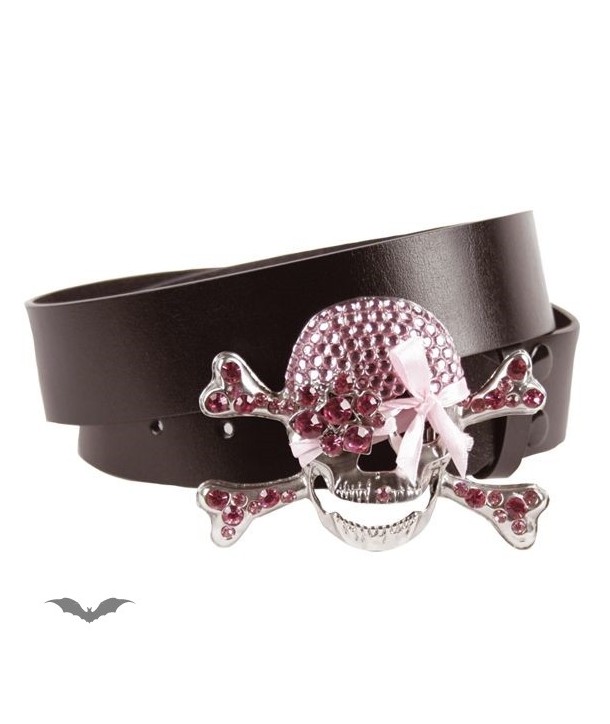 Ceinture Queen Of Darkness Gothique Black Belt. Girly Skull - Pink Glitter S