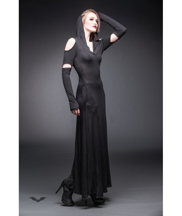 Robe Queen Of Darkness Gothique Long Hooded Dress With Cut Out Shoulders