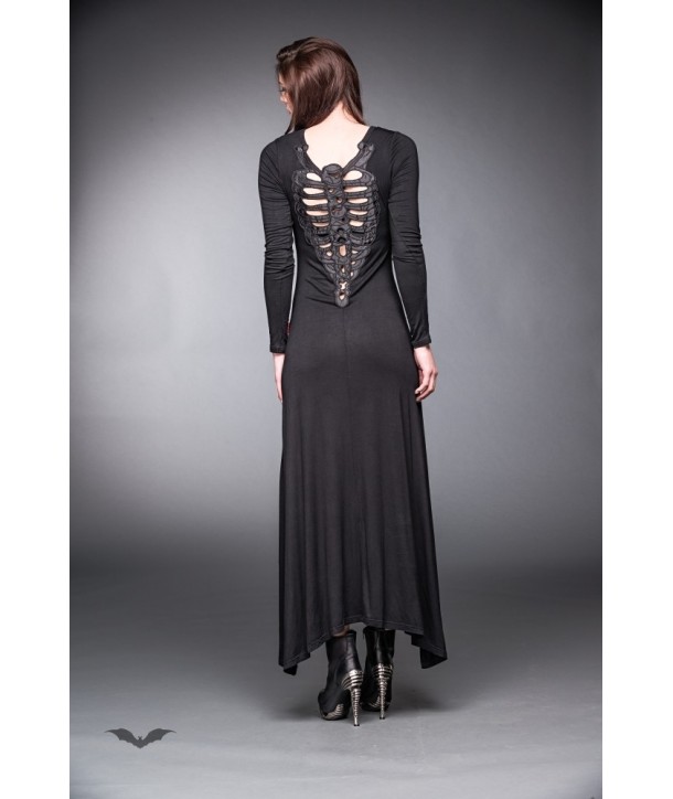 Robe Queen Of Darkness Gothique Long Black Dress With Ribcage Bones