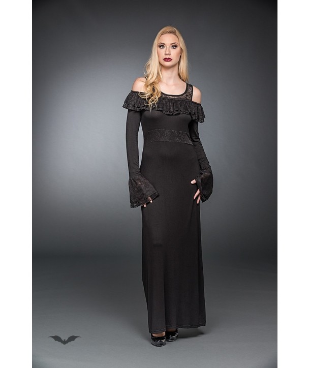 Robe Queen Of Darkness Gothique Long Dress With A Ruffled Neckline