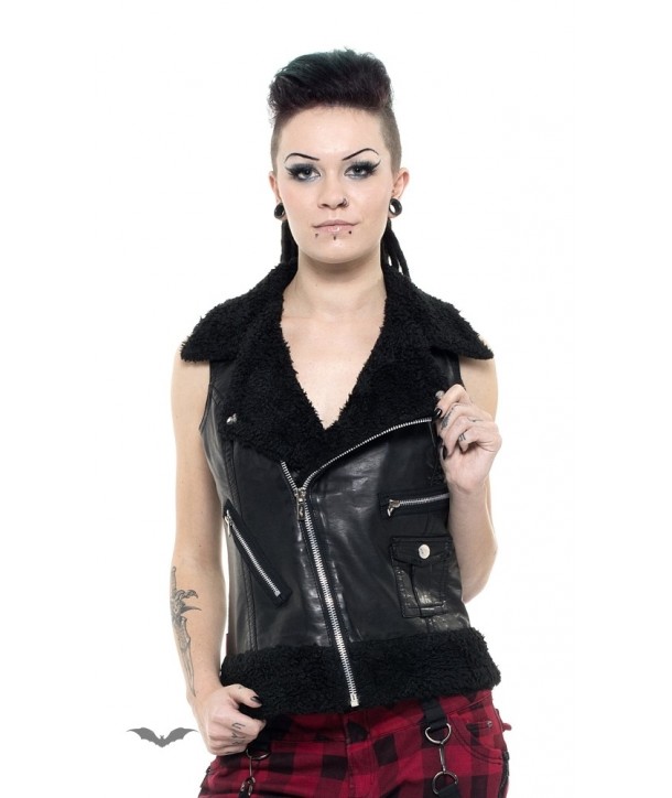 Veste Queen Of Darkness Gothique Leather Vest With Furry Collar