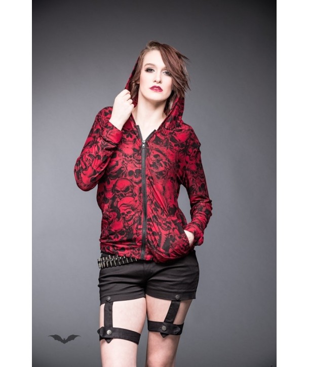 Veste Queen Of Darkness Gothique Red Jacket With Many Different Skulls