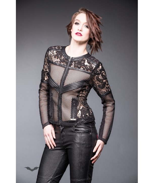 Veste Queen Of Darkness Gothique Net Jacket With Lace And Imitation Leath