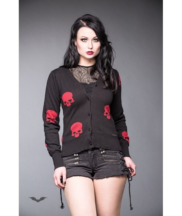 Veste Queen Of Darkness Gothique Black Cardigan With Red Skulls