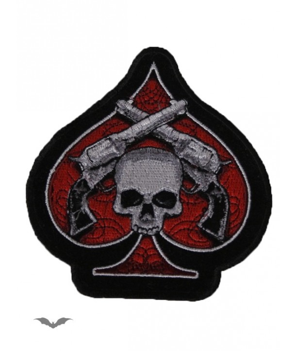 Patches Queen Of Darkness Gothique Patch: Red Spade With Skull & Revolvers