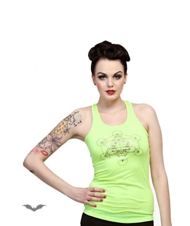 Top Queen Of Darkness Gothique Neon Green Top With Silver Print