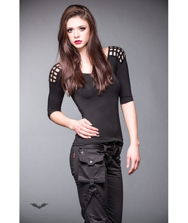 Top Queen Of Darkness Gothique 3/4 Sleeve Top With Cut-Outs On Shoulder