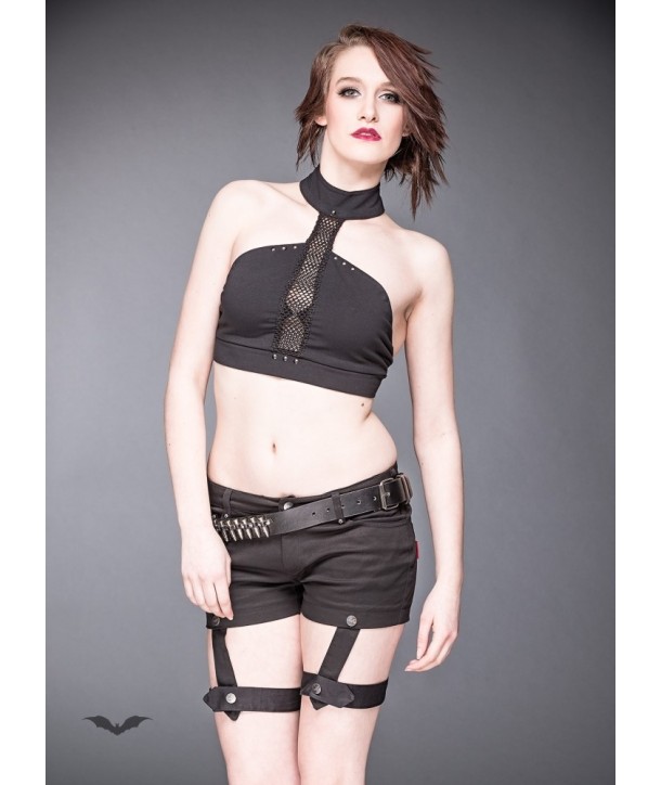 Top Queen Of Darkness Gothique Short Top With Net Inserts At Bridge And