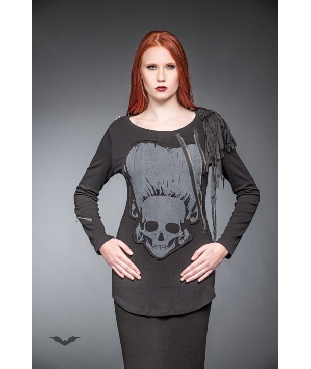 Top Queen Of Darkness Gothique Fringed Top With Zippers & Dracula Skull