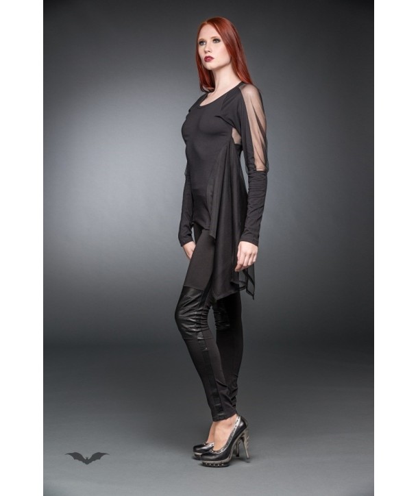 Top Queen Of Darkness Gothique Black Long Shirt With Cape