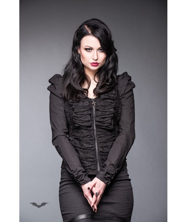 Top Queen Of Darkness Gothique Cardigan With Lace And Ruching