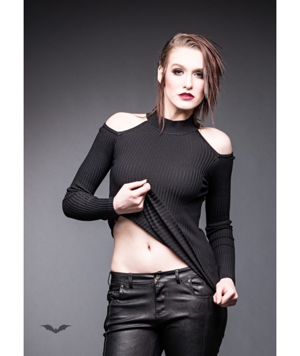 Pullover Queen Of Darkness Gothique Turtleneck Shirt With Exposed Shoulders