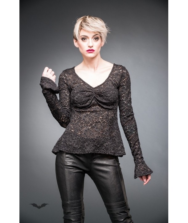 Top Queen Of Darkness Gothique Lace Shirt With Gathers And Trumpet Slee