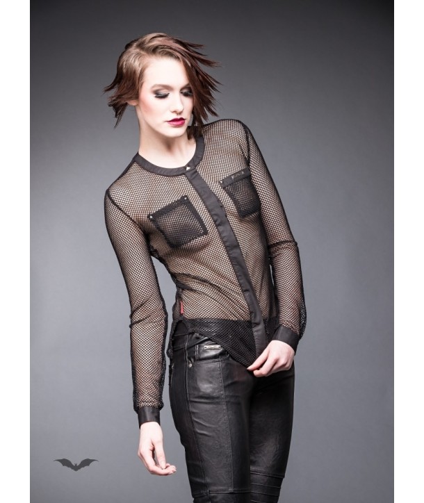 Top Queen Of Darkness Gothique Net Blouse With Chest Pockets