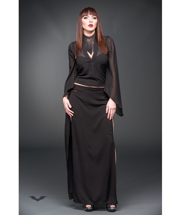 Top Queen Of Darkness Gothique See-Through Blouse With Bell-Shaped Slee