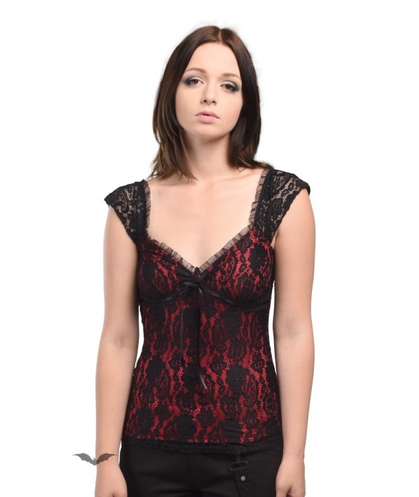 Top Queen Of Darkness Lace Top With Red Layer In Front And See