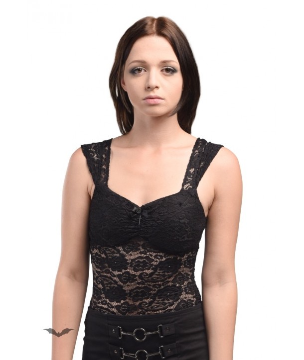 Top Queen Of Darkness Lace Top With Floral Pattern