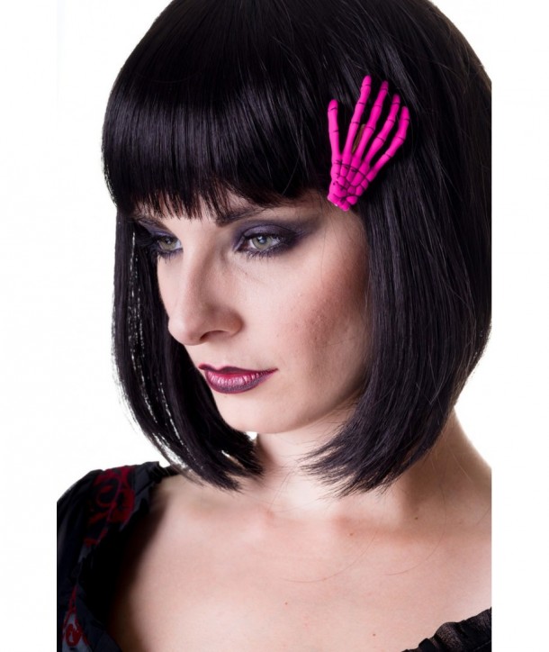 Barrettes Banned Clothing Skeleton Hand Hair Clip Cerise Rose