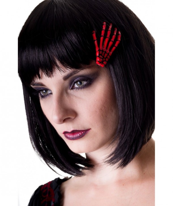 Barrettes Banned Clothing Skeleton Hand Hair Clip Rouge
