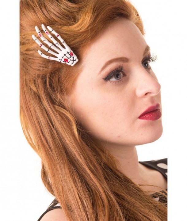 Barrettes Banned Clothing Skeleton Hand Hair Clip Blanc