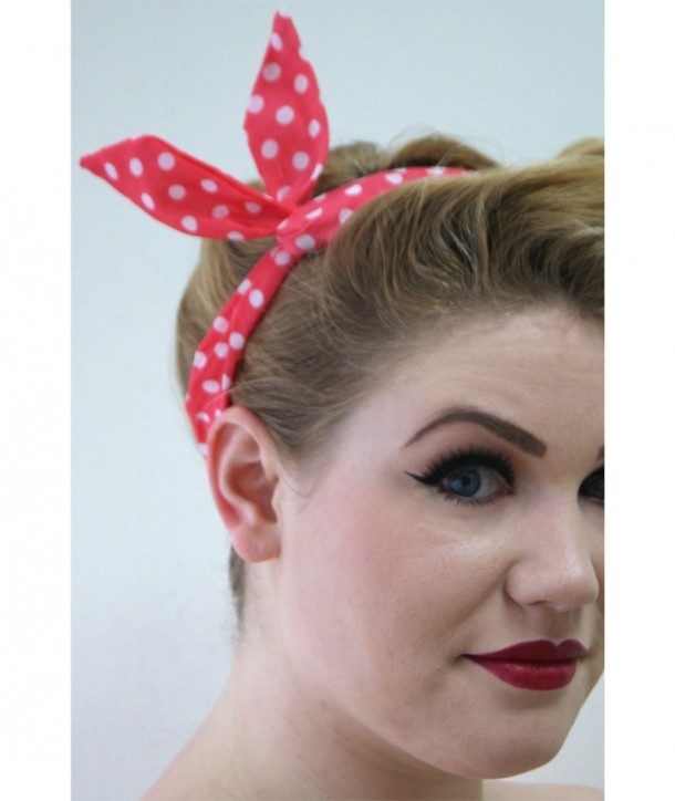 Headband Banned Clothing Tiffany Headband Rose/Blanc Polka Dots