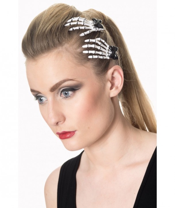 Barrettes Banned Clothing Cute Skeleton Hand Hair Clip Blanc/Noir