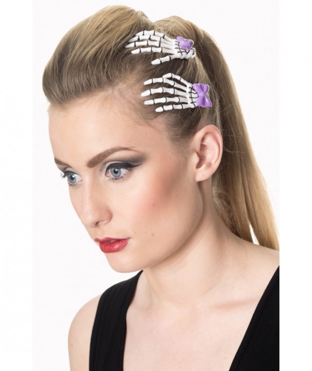 Barrettes Banned Clothing Cute Skeleton Hand Hair Clip Blanc/Violet